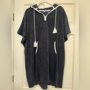 Land’s End women’s black terry short sleeve hooded swimsuit coverup S/M